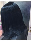 ネイビーアッシュブラック×切りっぱボブ