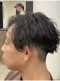 フェザーパーマ/グレーブルーカラー/刈り上げショートパンク