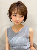 大人かわいい 小顔 ショートボブ ひし形シルエット グレージュKI