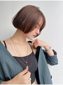 大人ショートボブ前髪あり丸み切りっぱなしボブ丸顔K20240908