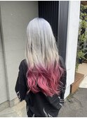 ロングレイヤーブリーチカラーピンクカラーグラデーション