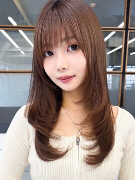 ソア 渋谷(soar) 韓国風レイヤー大人ロングストレートワンカールベージュカラー