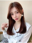 シャギーレイヤーロング韓国ワンホンヘアシースルーぱっつん前髪