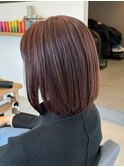 ダブルカラーピンクベージュベージュカラーケアブリーチミニボブ