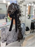 編みおろし、ベロアリボン