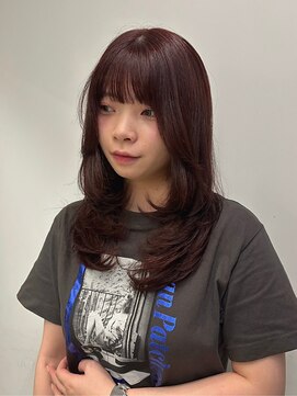 顔まわりカット/レイヤーカット/セミロング/ダークブラウン