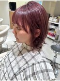 20代～50代◎くびれボブ前髪ありチェリーレッドワインレッド