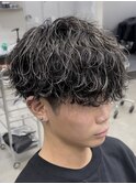 天神大名メンズパーマフェザーパーマセンターパートガイルヘア