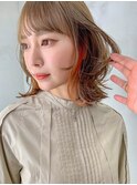 オレンジインナー_エアリーミディショートパーマ_ba317392