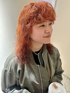 ノラギンザユー(NORA GINZA/U) パーマダブルカラーブリーチ無しオレンジカラー暖色カラー