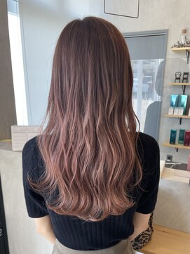 シェル 津山の手店(shel) ブリーチありダブルカラーアプリコットレッドピンク韓国