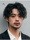 大分ツイストスパイラルパーマメンズカットセンターパートゆるめ