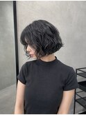 船橋/ネイビーブラック/切りっぱなしボブパーマ