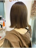 〇オリーブベージュ ブリーチなし ボブ 切りっぱなし