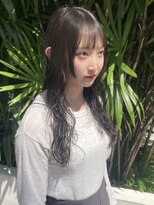 ヘアー アレス(hair ales)&nbsp;黒髪 ボブルフ ネビージュ 小顔 ワンレン ウェーブパーマ