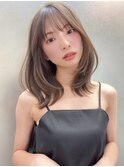 小顔前髪カット/重め/ぱっつん前髪/ダブルバング/ベージュ
