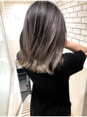 外国人風ロブ ハイライトバレイヤージュ グレージュエアタッチ