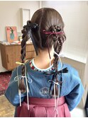 ツインセットカチモリ三つ編み卒業式お呼ばれヘア/オオタユキ