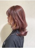 ミディアムレイヤーロング_アッシュピンク_ダスティーピンク