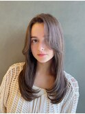 内巻きミディアム顔まわりレイヤースタイル　ay_11
