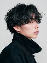 フィフス(fifth) 微分けセンターパート緩め黒髪波巻きシャドウパーマfifth原宿