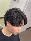 爽やか無造作ビジネスツーブロックフェザーパーマ