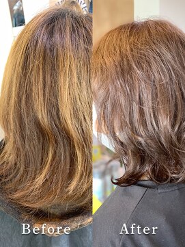 アークスヘアー 大人かわいいイエローアッシュミディアムエアリーパーマ