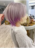 インナーカラー.ラベンダー紫.シルバーグレーカラーウルフカット