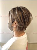 メリハリハイライト×絶壁克服前下がりショートボブ