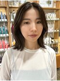 くびれロブ お顔まわりレイヤー ハイライトありアッシュブラウン