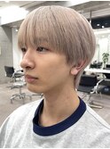 韓国メンズホワイトシースルーマッシュアッシュグレージュカラー
