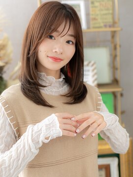 カバーヘア ブリス 川口(COVER HAIR bliss) 透け感カーキベージュ小顔ミディアムレイヤーc7川口30代40代!