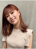 大人かわいいAラインロブヘアインナーカラー×テラコッタカラー