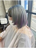 デニムカラー　パープル　デザインカラー　ガルボヘアー　
