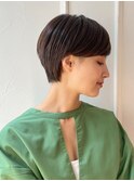 小顔ストレートボブ黒髪ダークブラウンマッシュモード広め前髪