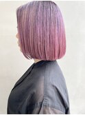 30代40代ラベンダーピンクブリーチボブ白髪ぼかし脱白髪染め