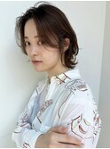 デジタルパーマ　くびれヘア　チェリーブラウン　イメチェン