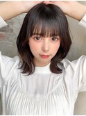 韓国風レイヤー/外ハネくびれ/ミディアムレイヤー/ぱっつん前髪