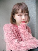 王道ボブ　ピンクブラウン