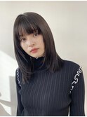 暗髪 黒髪 韓国 鎖骨ミディアム レイヤー イメチェン ストレート