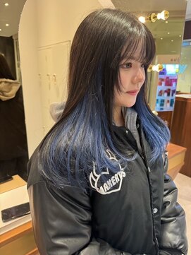 ダブル(W) インナーカラー/ブルー/イヤリングカラー