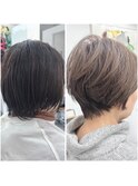 ショート・ボブ/白髪ぼかし/ハイライト/絶壁解消/30代/40代/50代