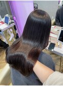 ミニウルフチェリーブラウンブリーチなしショートボブ前髪/銀座