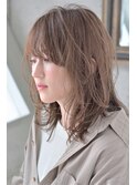 くびれセミディ×ヘルシーレイヤー/斜めバング/アッシュブラウン