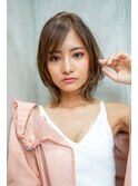 大人かわいい小顔レイヤーボブ×とろみグレージュ　30代40代