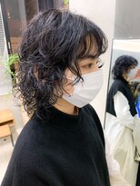 テトヘアー(teto hair) パーマヘア、ウルフカット、ネイビーカラー、パーマウルフ