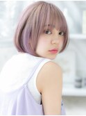 ツヤ髪ラベンダーカラー透け感前下がりボブa越谷10代20代30代