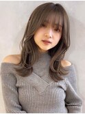 韓国風☆くびレイヤー 斜めバング×ブリーチなしことりベージュ