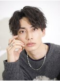 スパイラルパーマツイストパーマアップバング短髪メッシュ