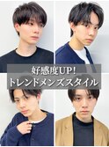 爽やかナチュラルパーマセンターパート清潔感デザインカラー